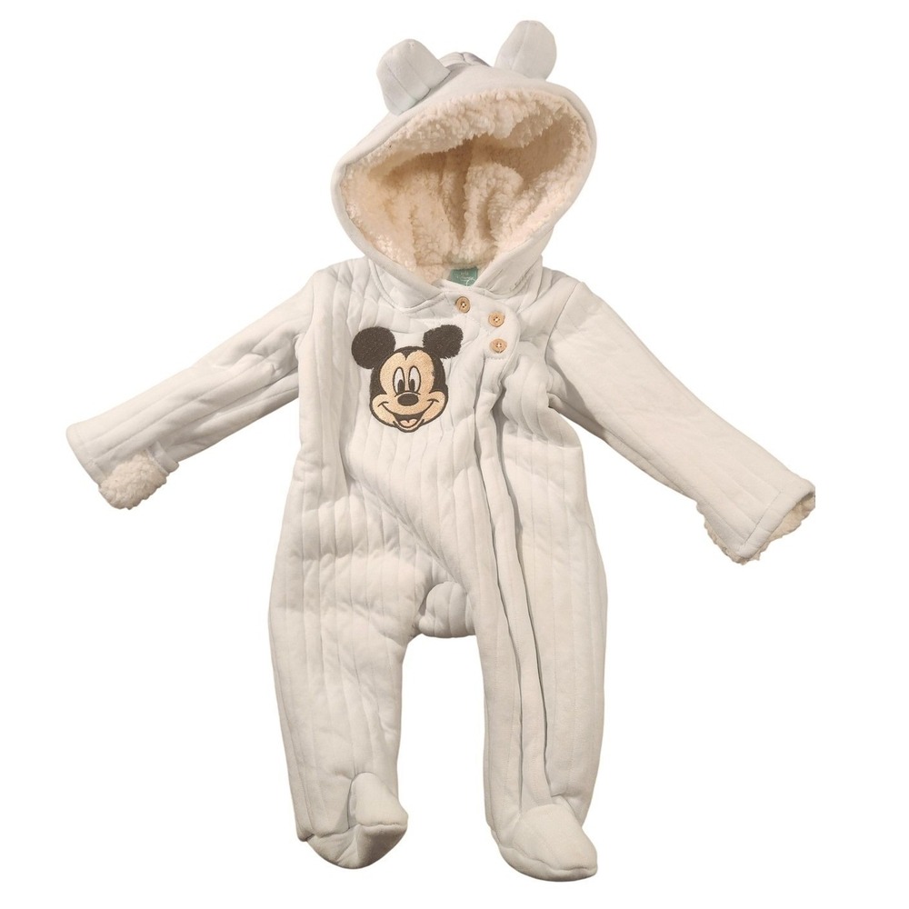 Disney Baby Snowsuit Boys 3-6M Mickey Mouse Quilted Footed sleeper Bunting